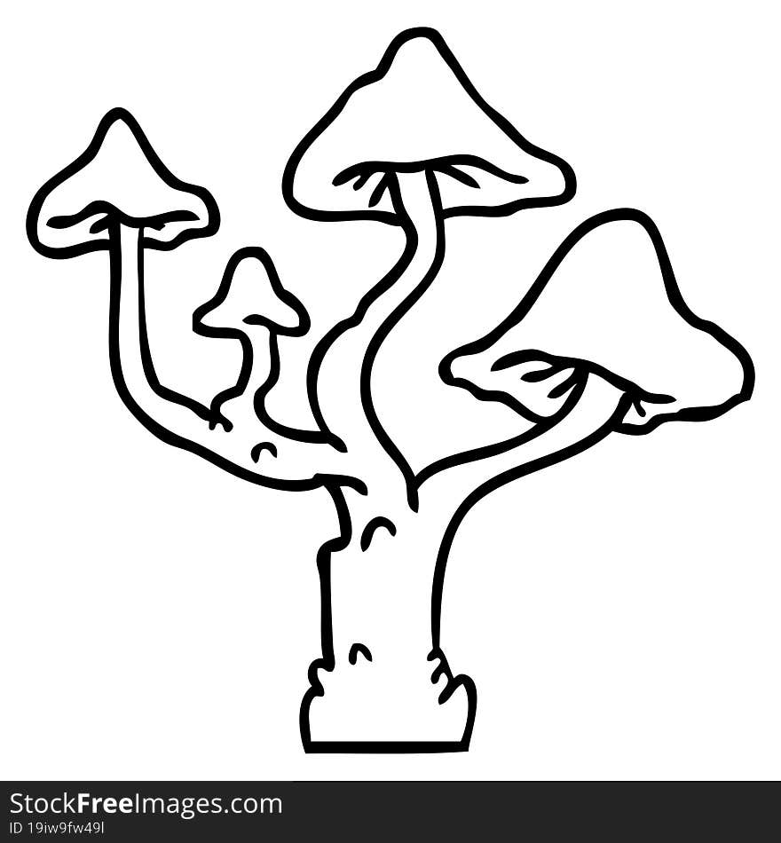 line drawing doodle of growing mushrooms