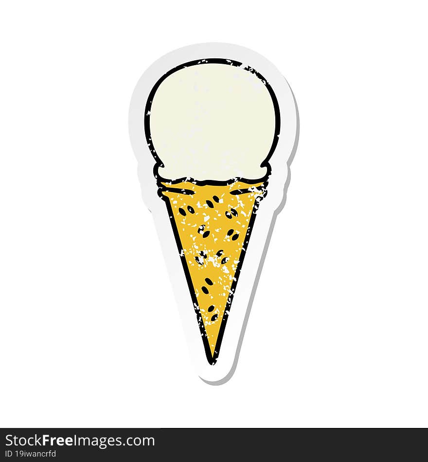 distressed sticker of a quirky hand drawn cartoon vanilla ice cream cone