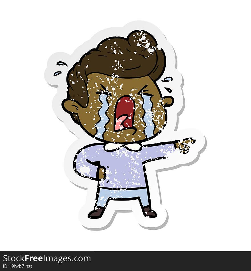 distressed sticker of a cartoon crying man