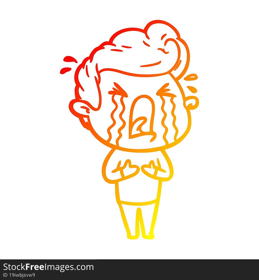 warm gradient line drawing of a cartoon crying man