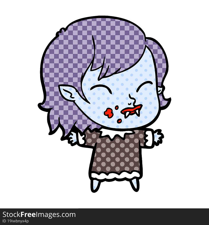 cartoon vampire girl with blood on cheek. cartoon vampire girl with blood on cheek