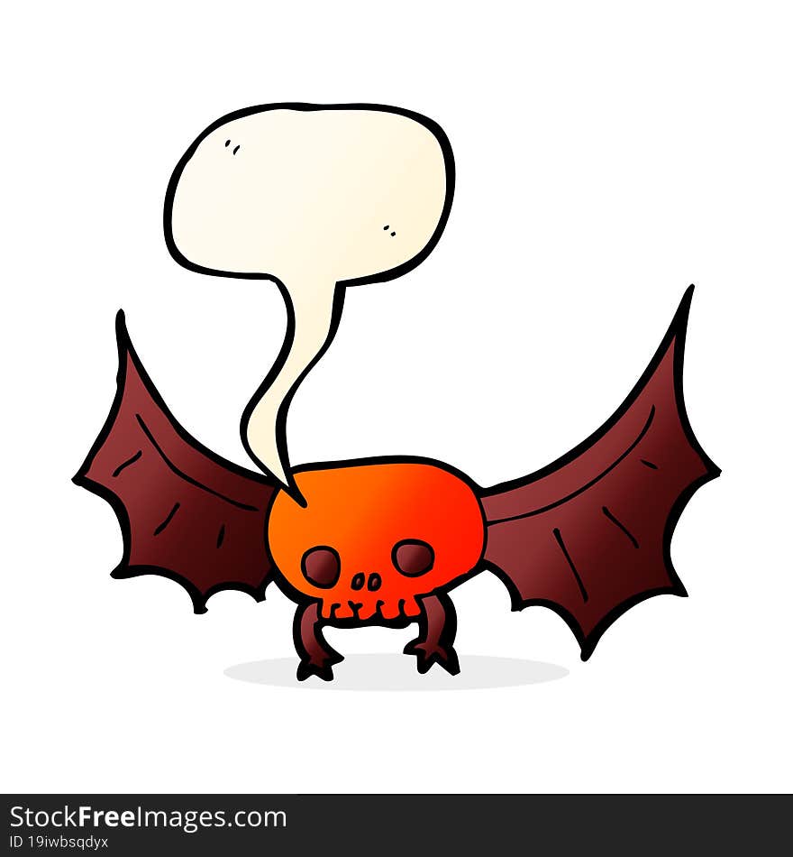 cartoon spooky skull bat with speech bubble