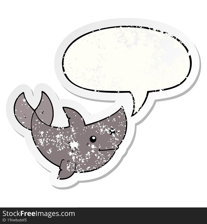 cartoon shark and speech bubble distressed sticker