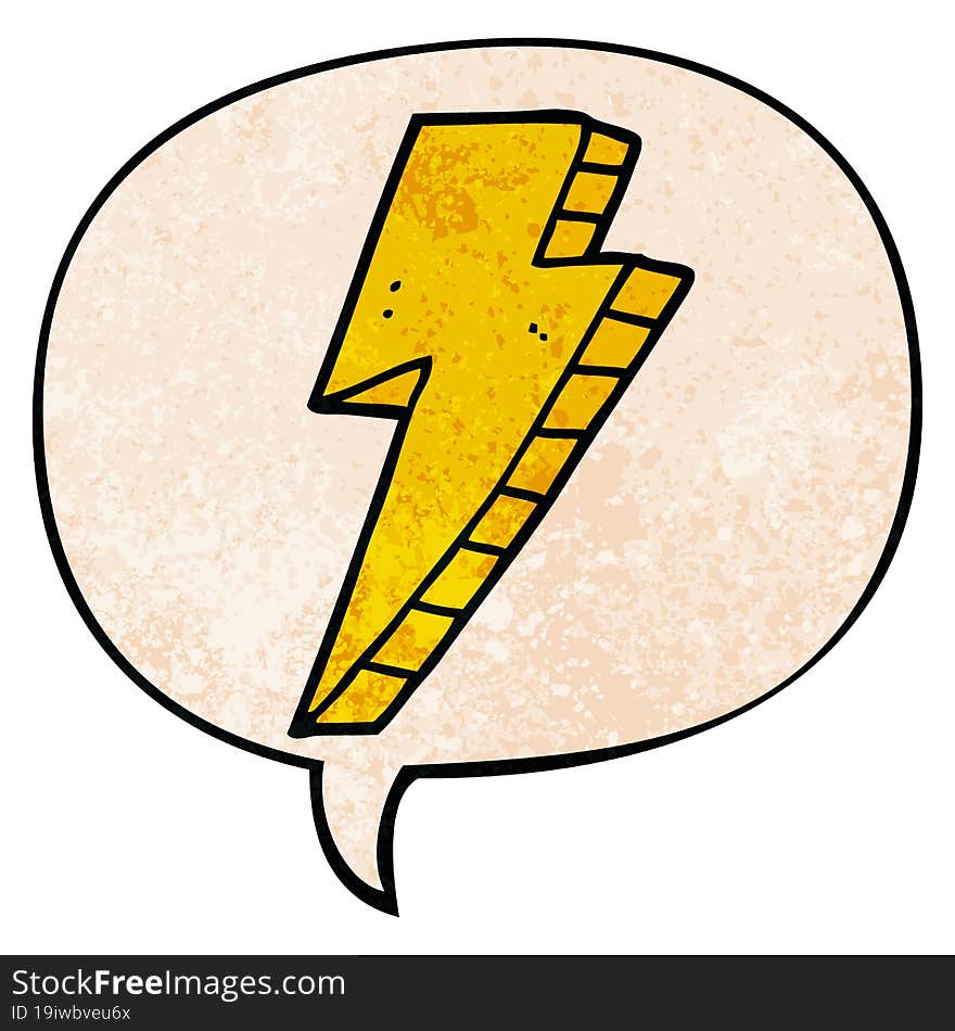 Cartoon Lightning Bolt And Speech Bubble In Retro Texture Style