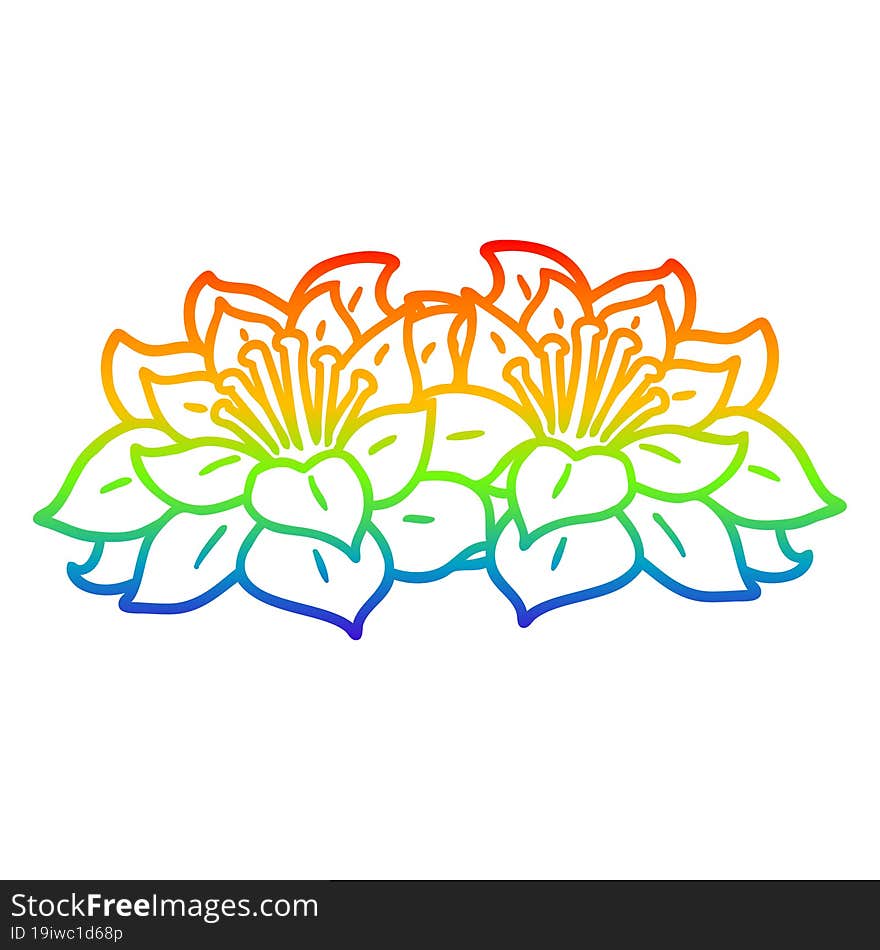 rainbow gradient line drawing cartoon flowers