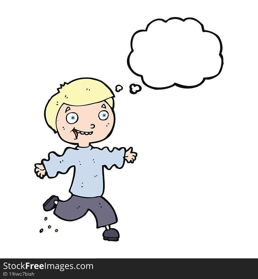 cartoon excited boy with thought bubble