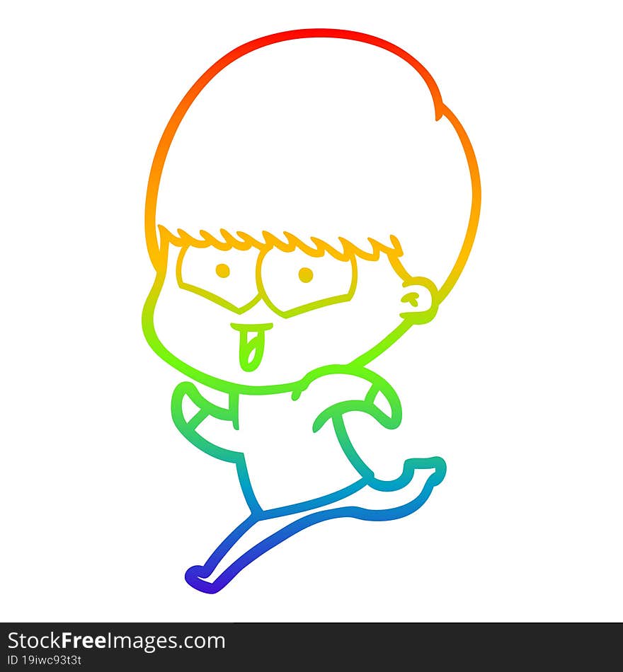 rainbow gradient line drawing of a cartoon happy boy