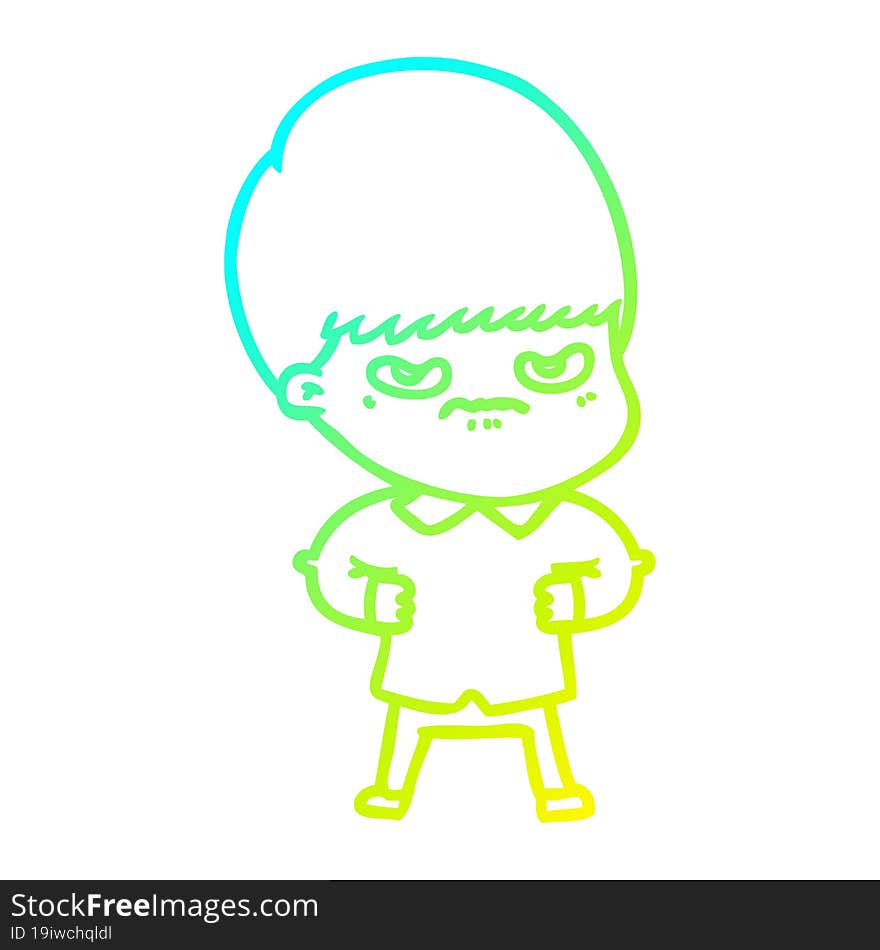 cold gradient line drawing annoyed cartoon boy