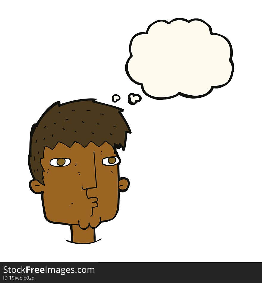 cartoon curious man with thought bubble