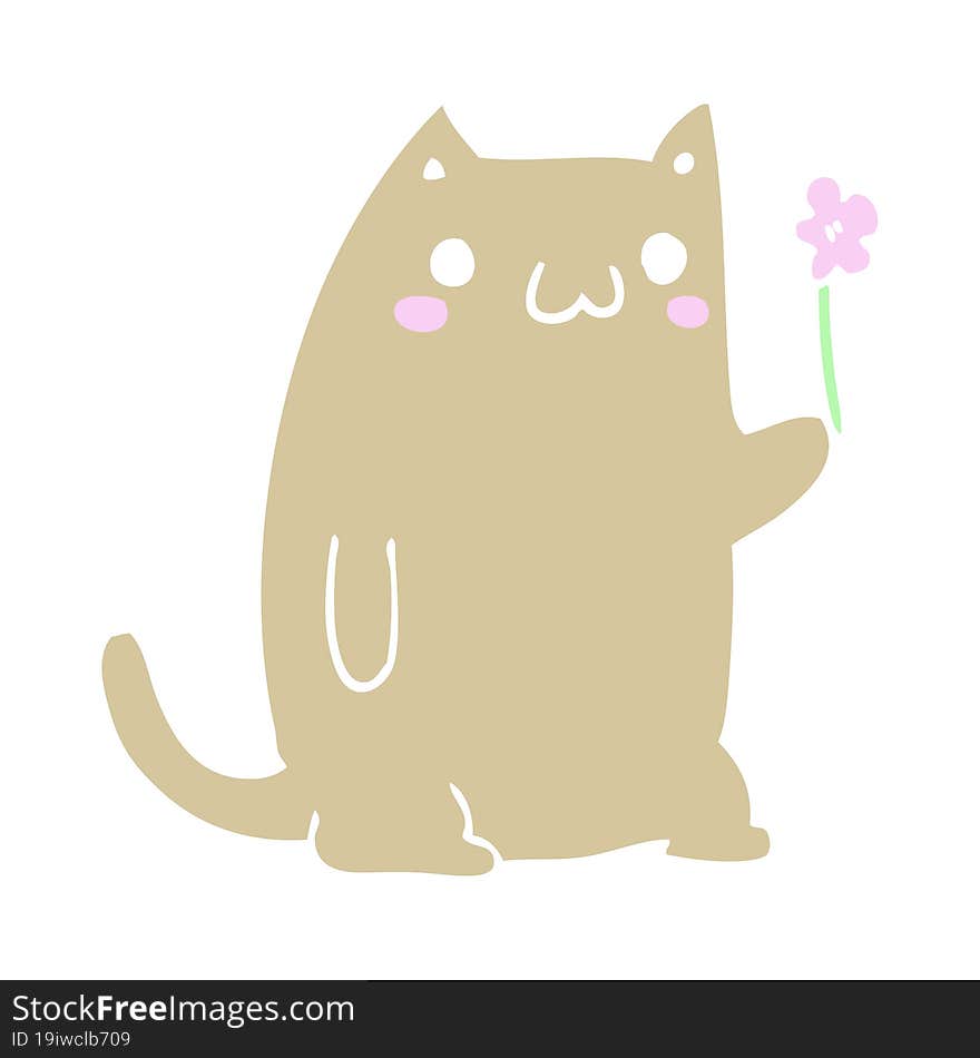 cute flat color style cartoon cat with flower