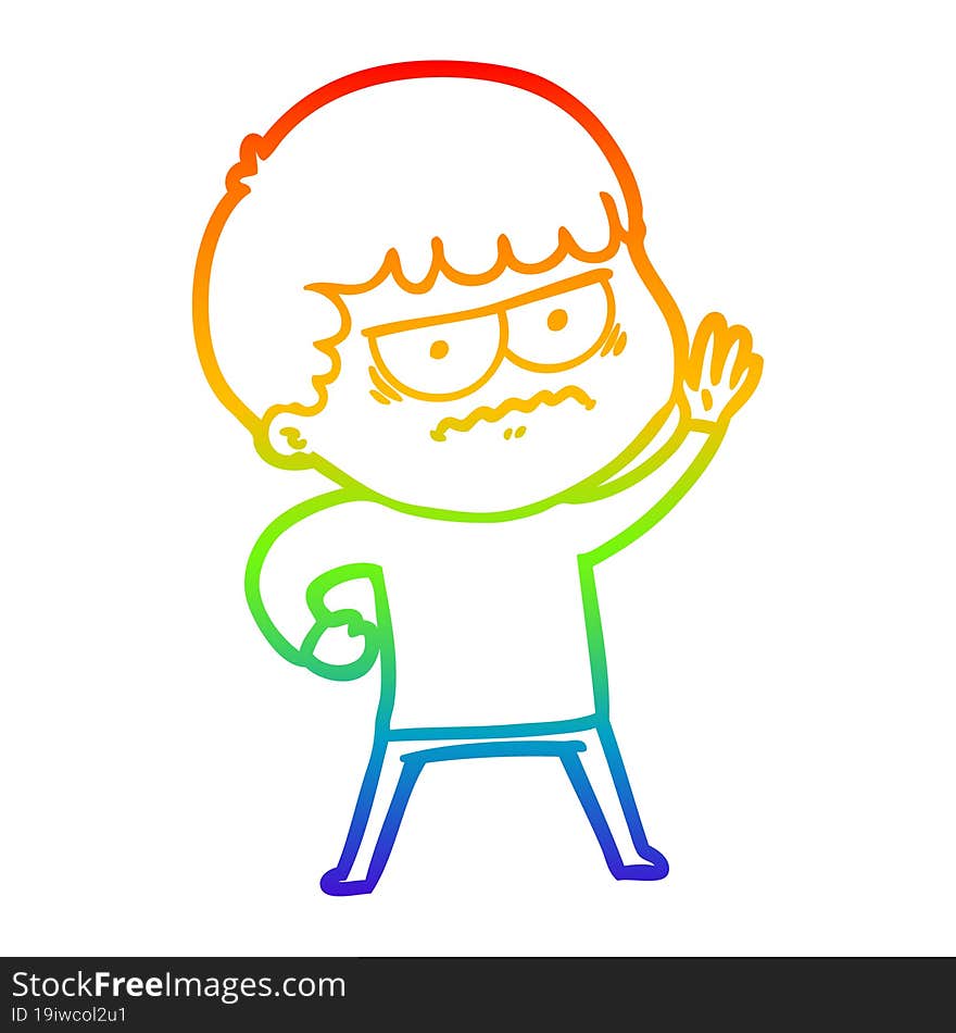 rainbow gradient line drawing cartoon annoyed man