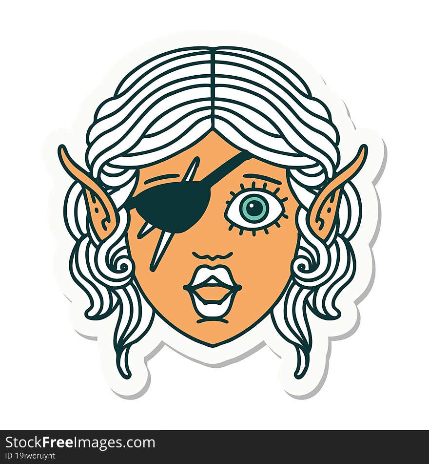 sticker of a elf rogue character face. sticker of a elf rogue character face