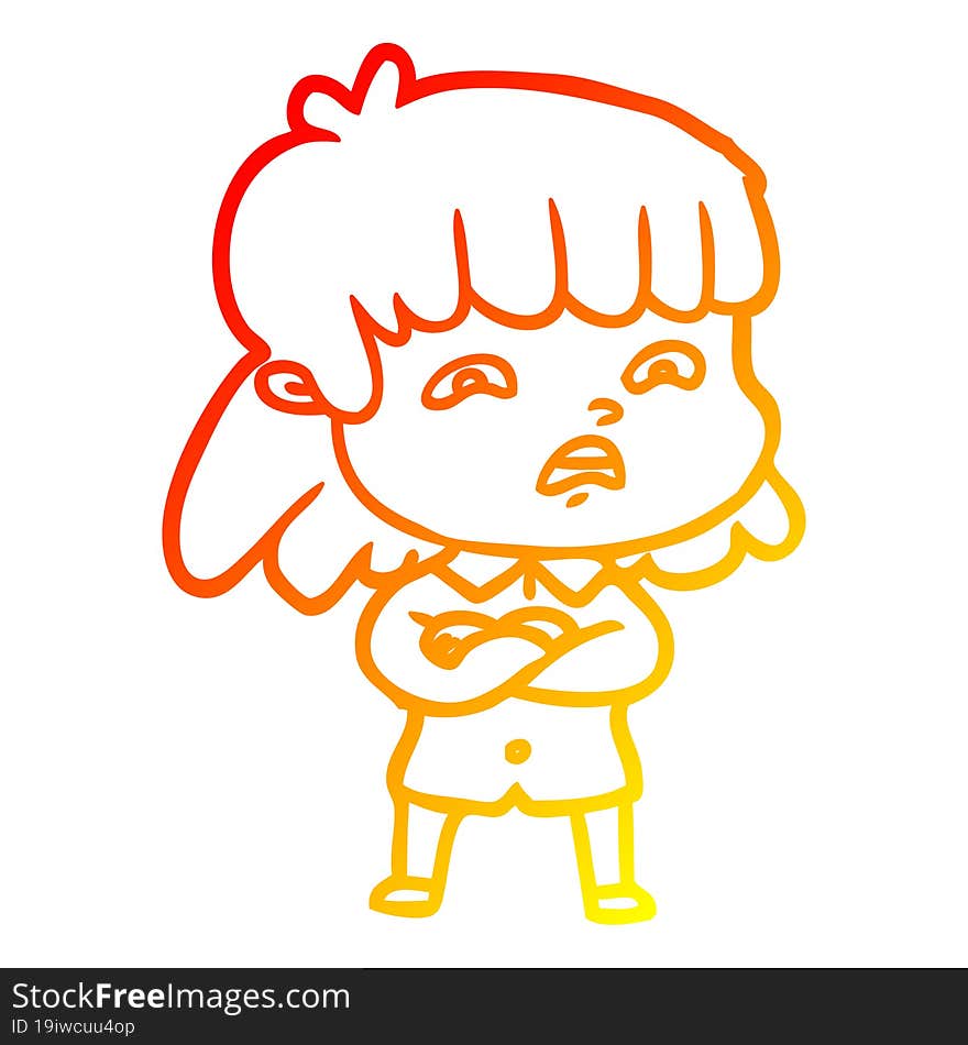 warm gradient line drawing cartoon worried woman