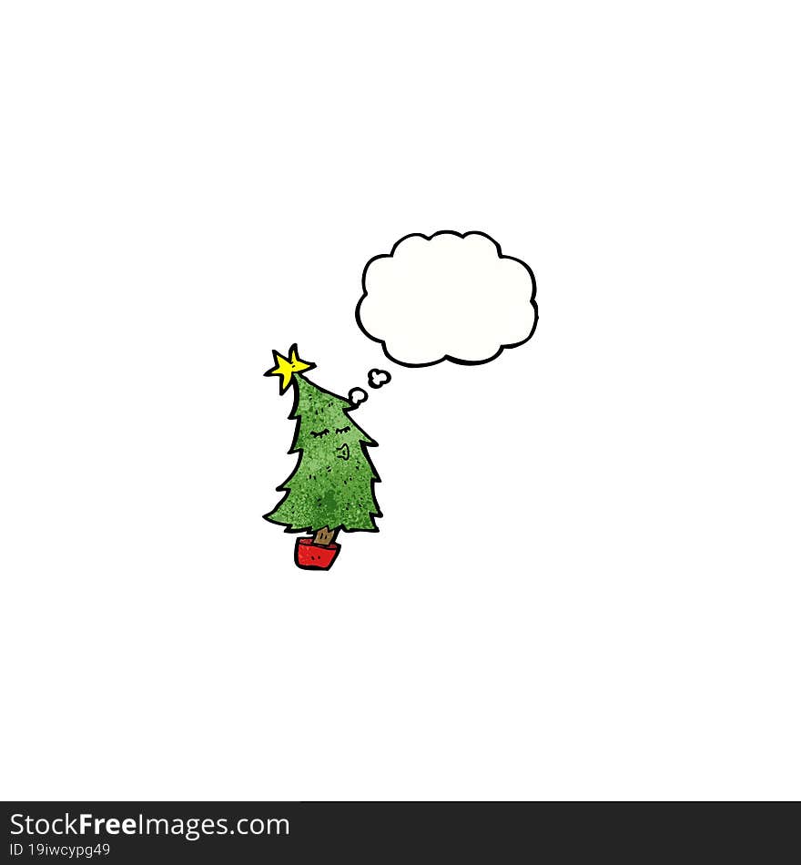 cartoon christmas tree with thought bubble