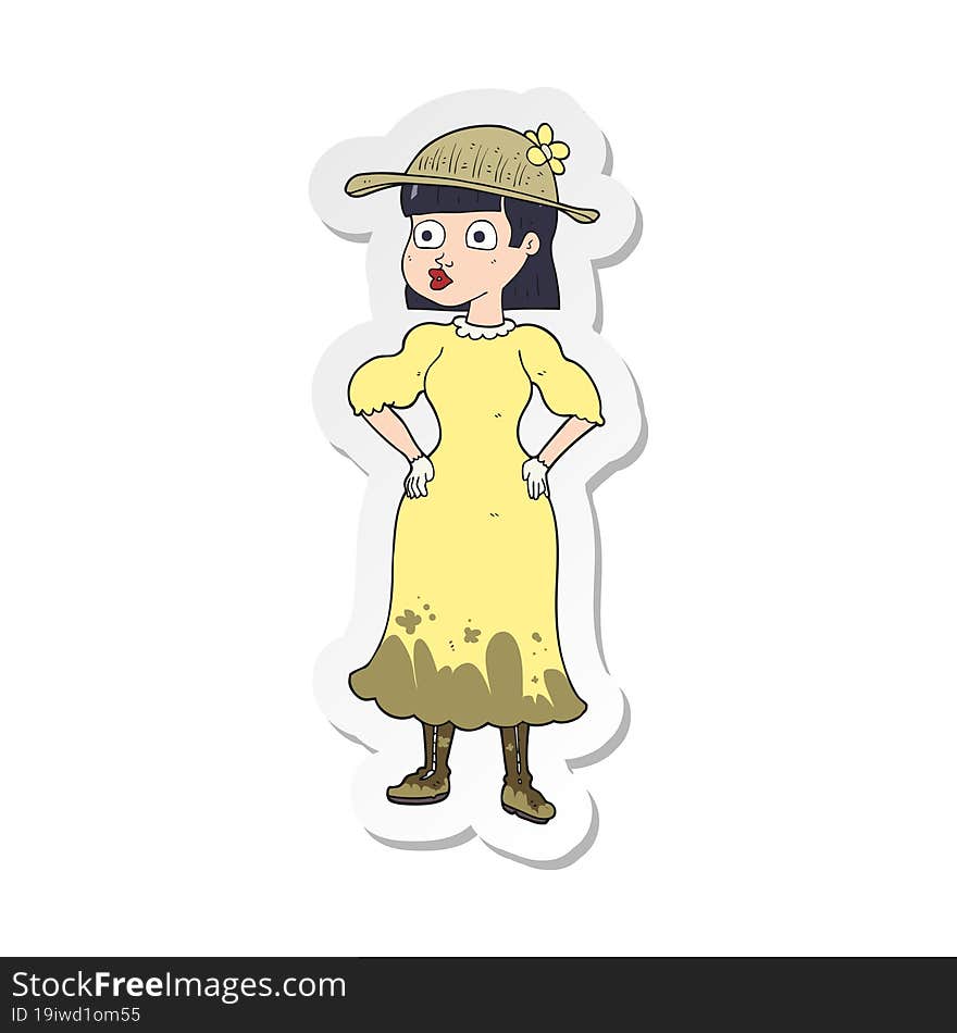 Sticker Of A Cartoon Woman In Muddy Dress