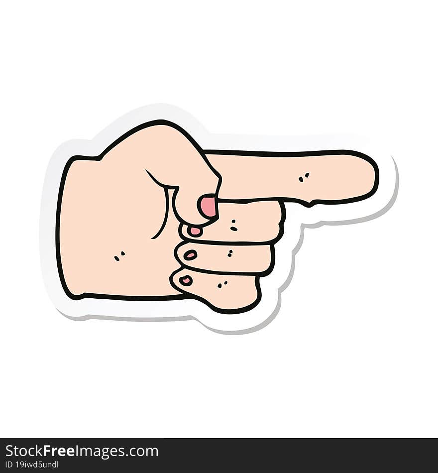 sticker of a cartoon pointing hand