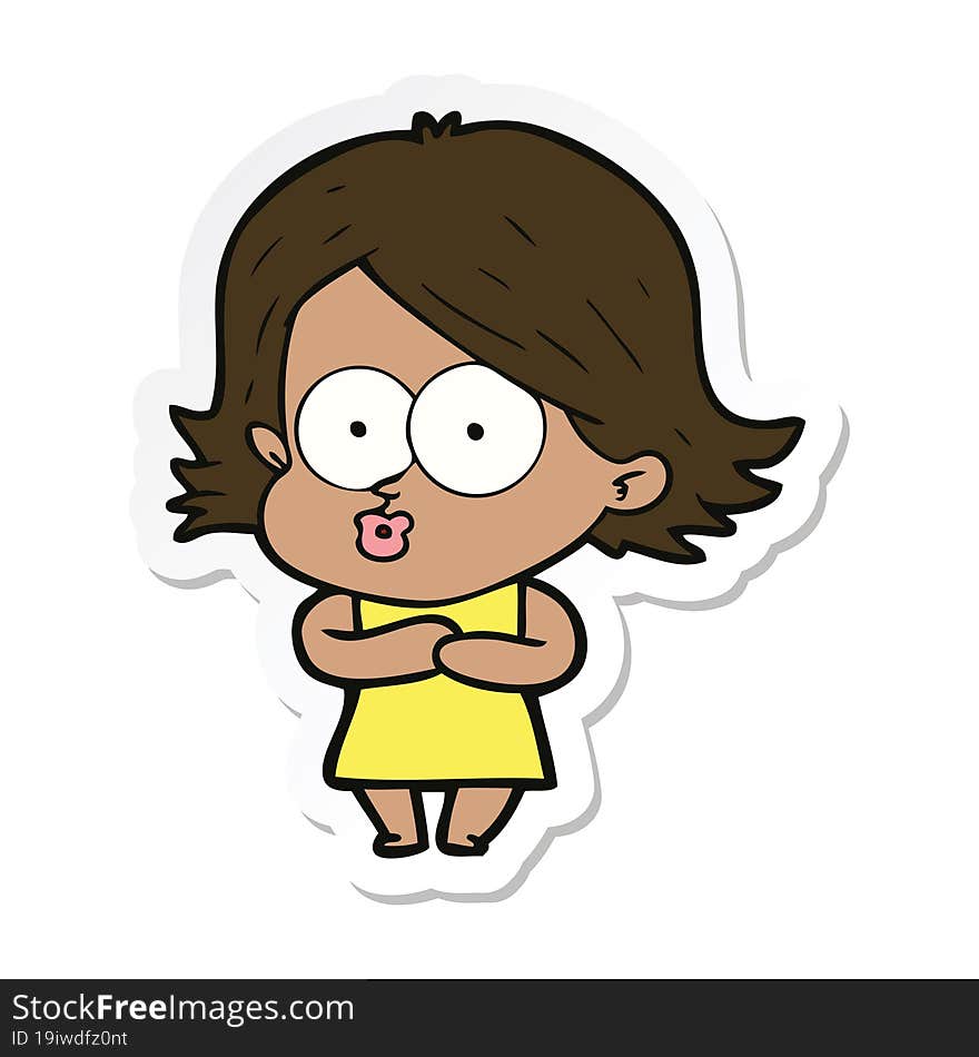 sticker of a cartoon girl pouting