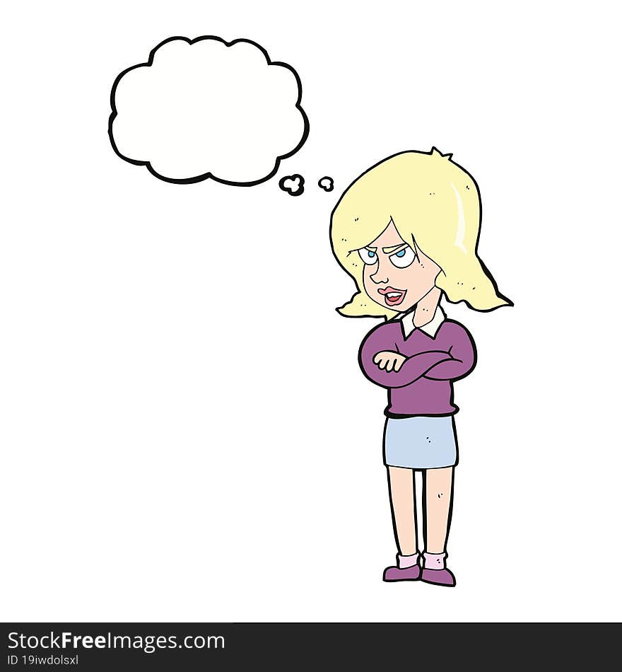 cartoon angry woman with thought bubble