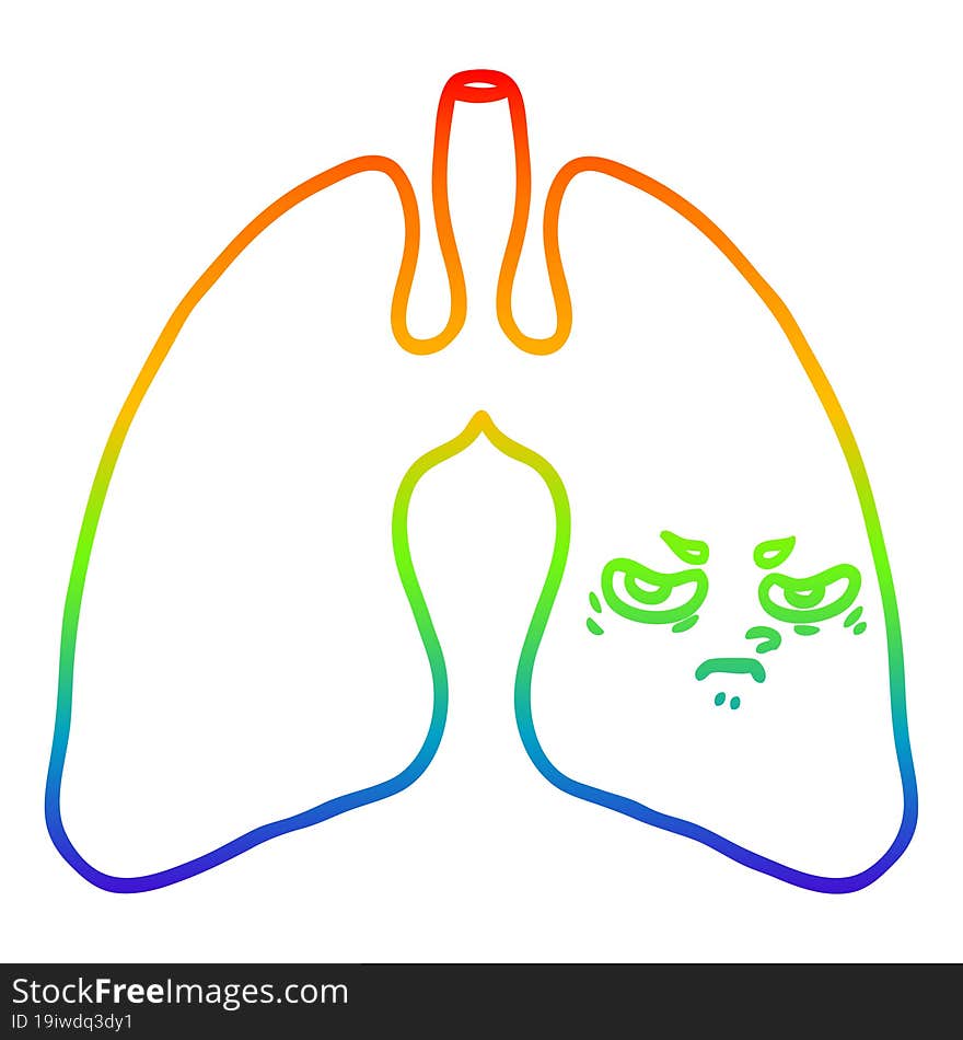 rainbow gradient line drawing cartoon lungs