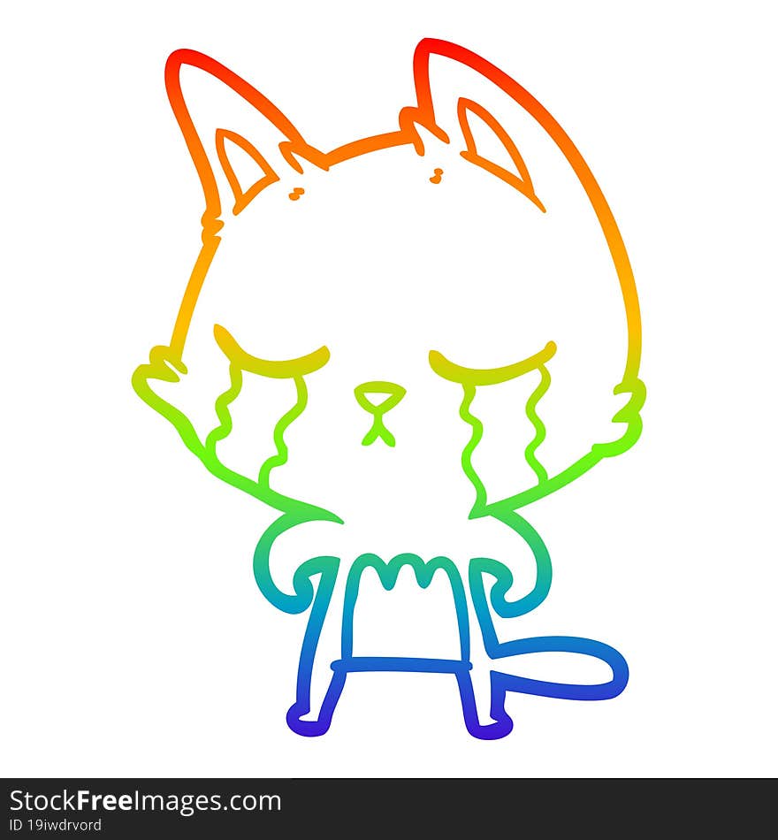 Rainbow Gradient Line Drawing Crying Cartoon Cat