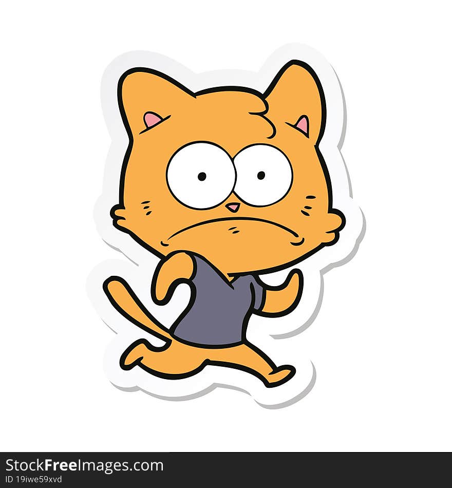 Sticker Of A Cartoon Nervous Cat