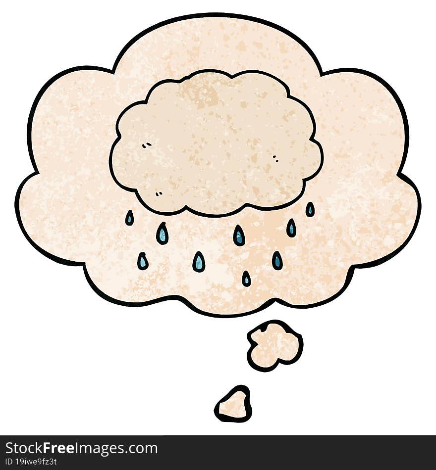 cartoon rain cloud and thought bubble in grunge texture pattern style