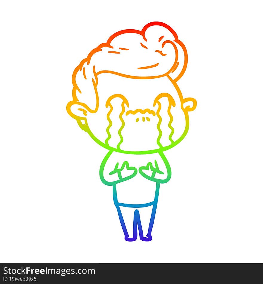 rainbow gradient line drawing of a cartoon man crying