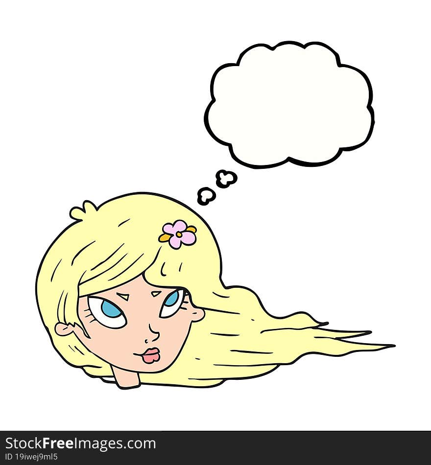 Thought Bubble Cartoon Woman With Blowing Hair