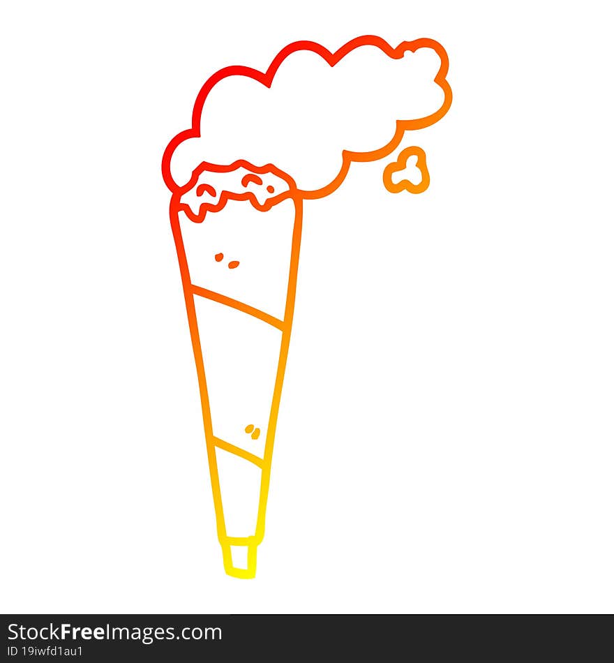 warm gradient line drawing of a cartoon marijuana joint smoking