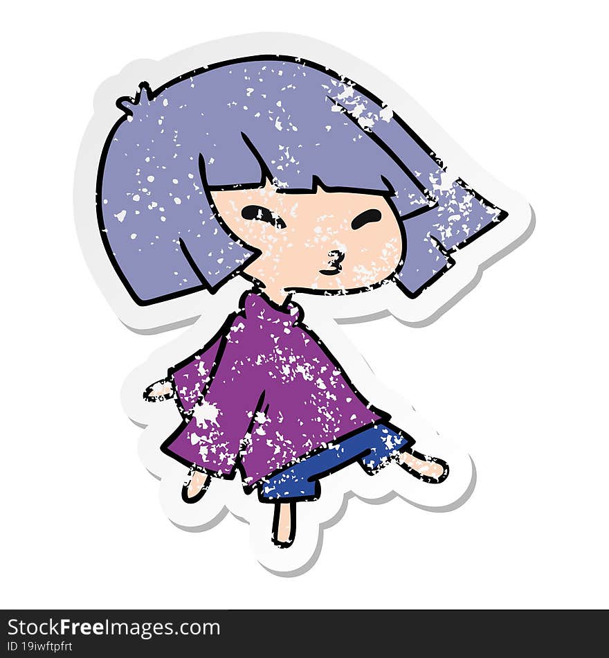 distressed sticker cartoon of a cute kawaii girl