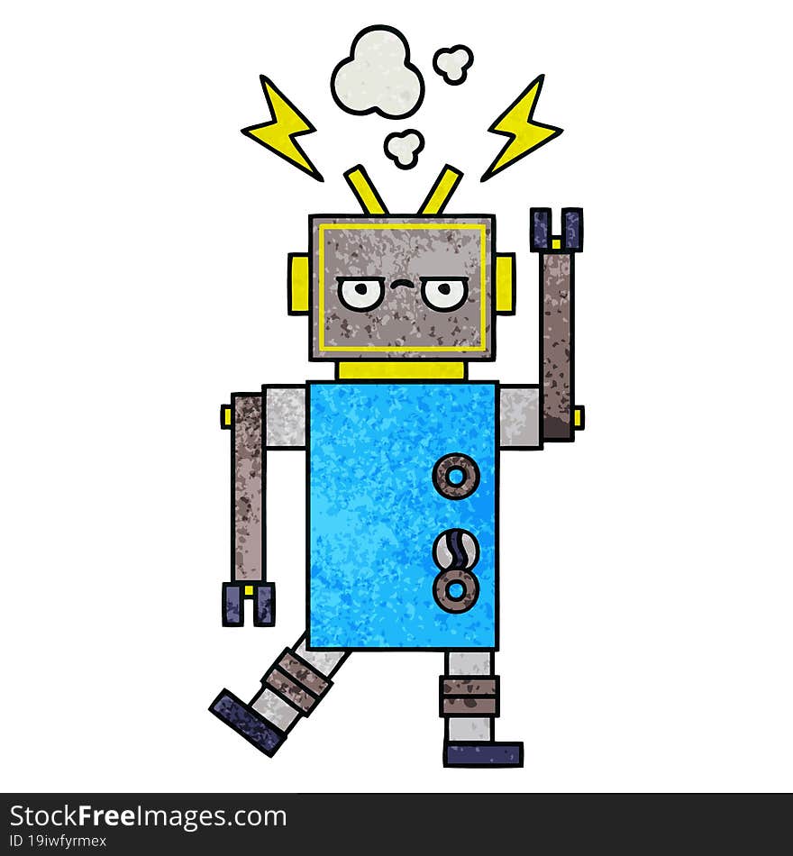 Retro Grunge Texture Cartoon Malfunctioning Robot