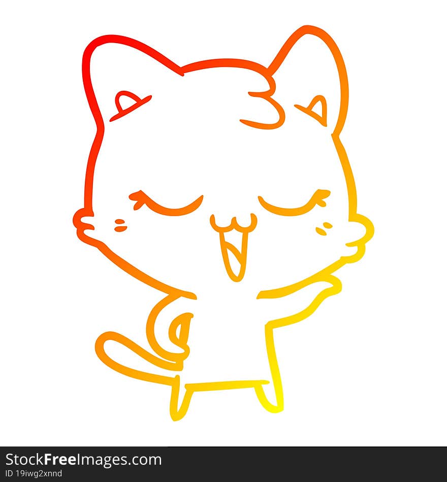 warm gradient line drawing of a happy cartoon cat