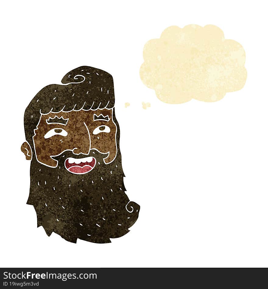 cartoon laughing bearded man with thought bubble