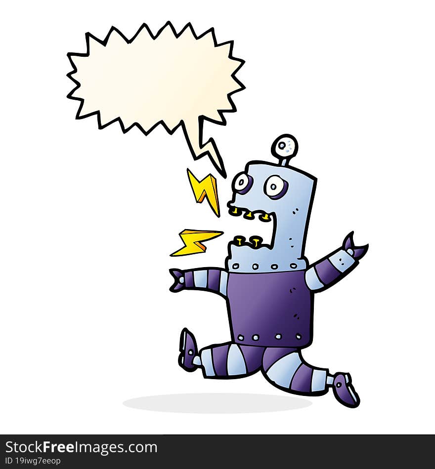 cartoon terrified robot with speech bubble