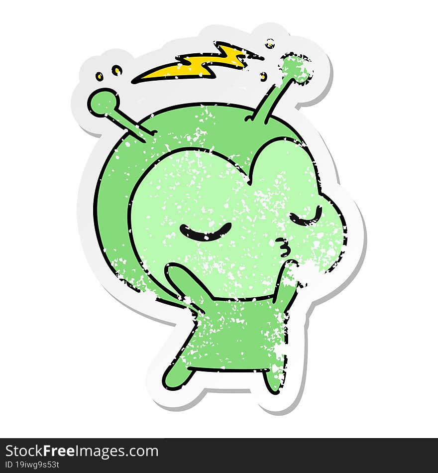 distressed sticker cartoon of a cute kawaii alien