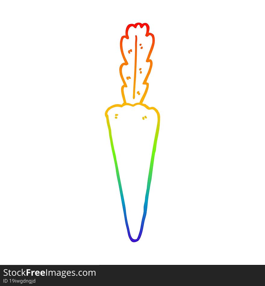 rainbow gradient line drawing of a cartoon carrot