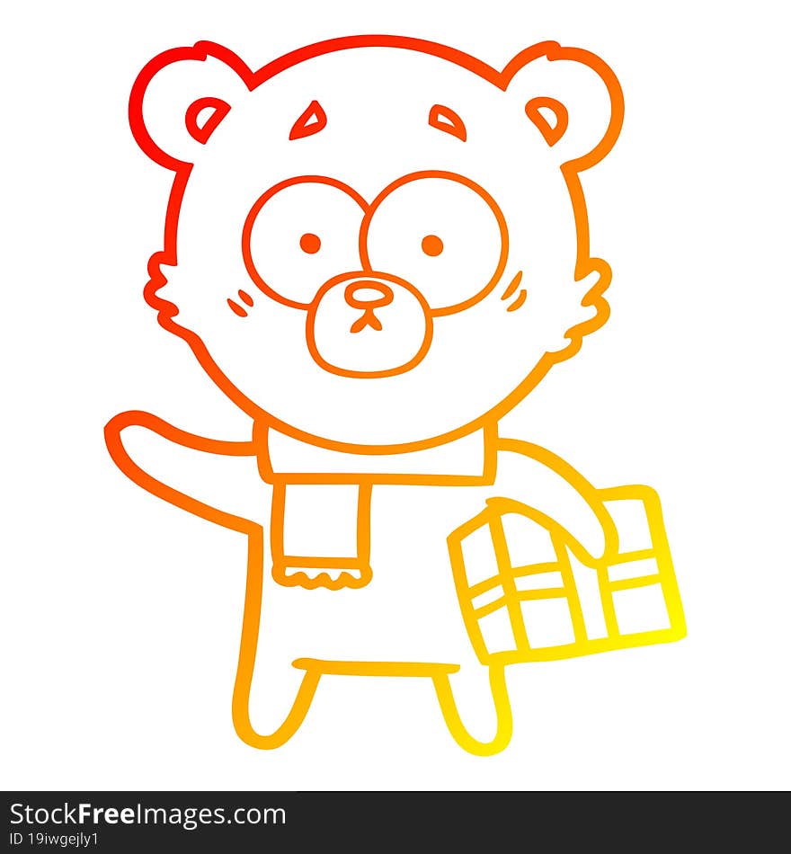 Warm Gradient Line Drawing Nervous Christmas Bear Cartoon