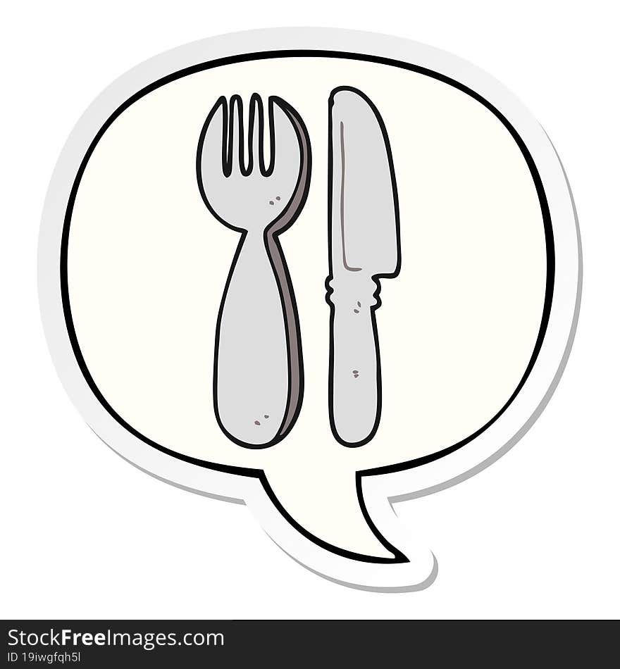 cartoon knife and fork with speech bubble sticker