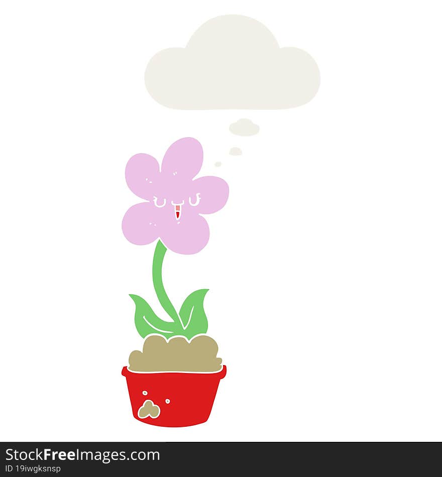 cute cartoon flower with thought bubble in retro style