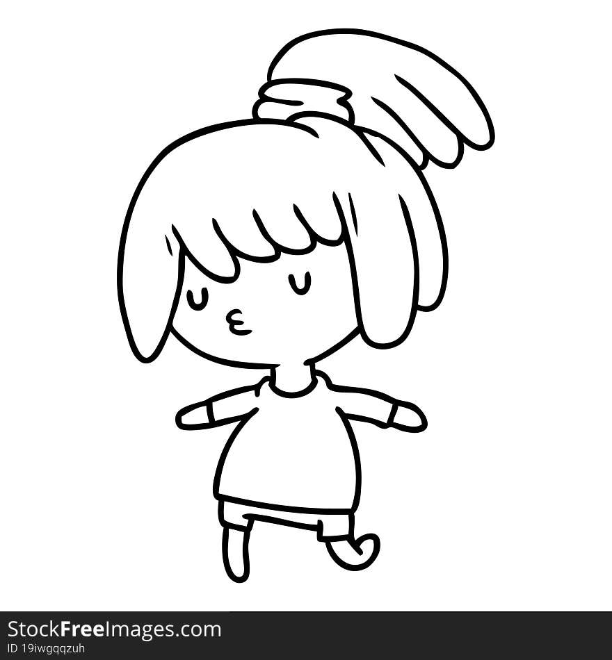 line drawing illustration of a cute kawaii girl. line drawing illustration of a cute kawaii girl