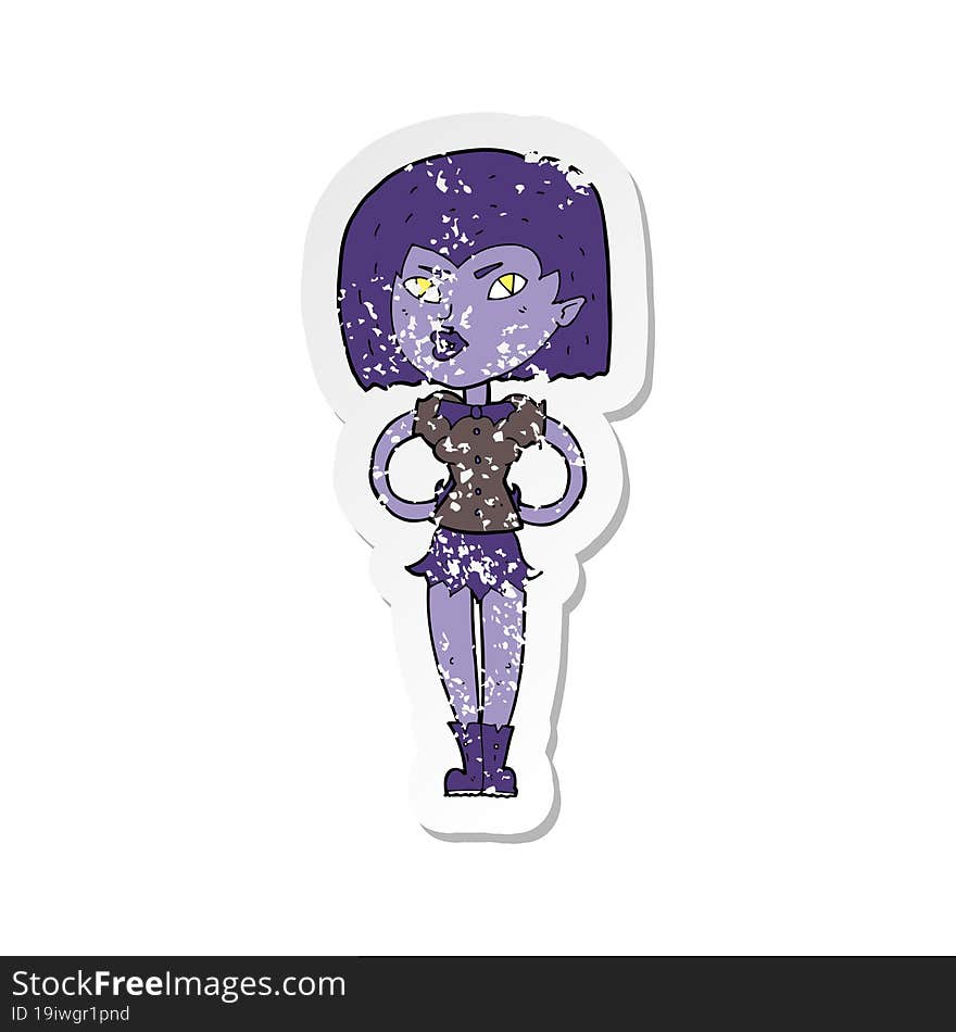 retro distressed sticker of a cartoon vampire girl