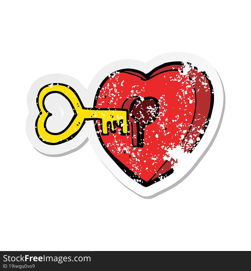 retro distressed sticker of a cartoon heart with key