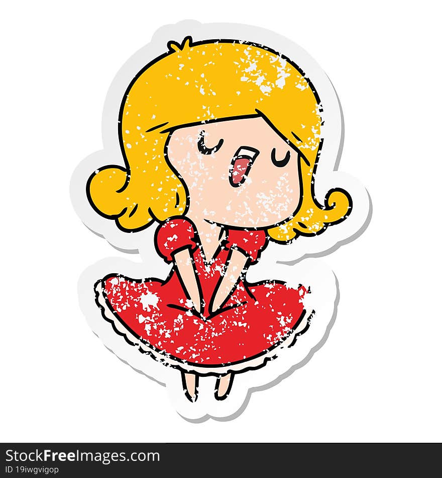 Distressed Sticker Cartoon Of A Cute Singing Kawaii Girl