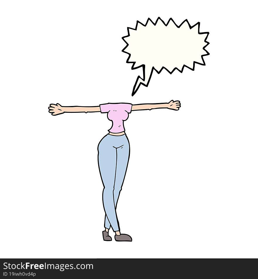 speech bubble cartoon female body with wide arms