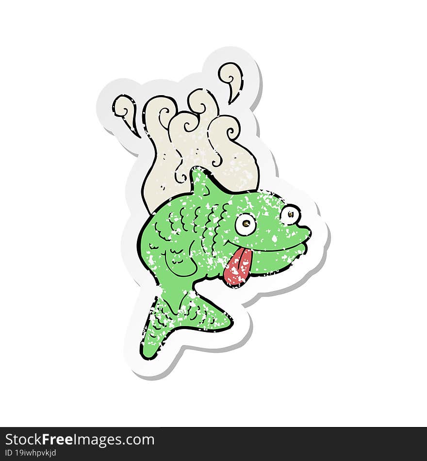 retro distressed sticker of a cartoon smelly fish