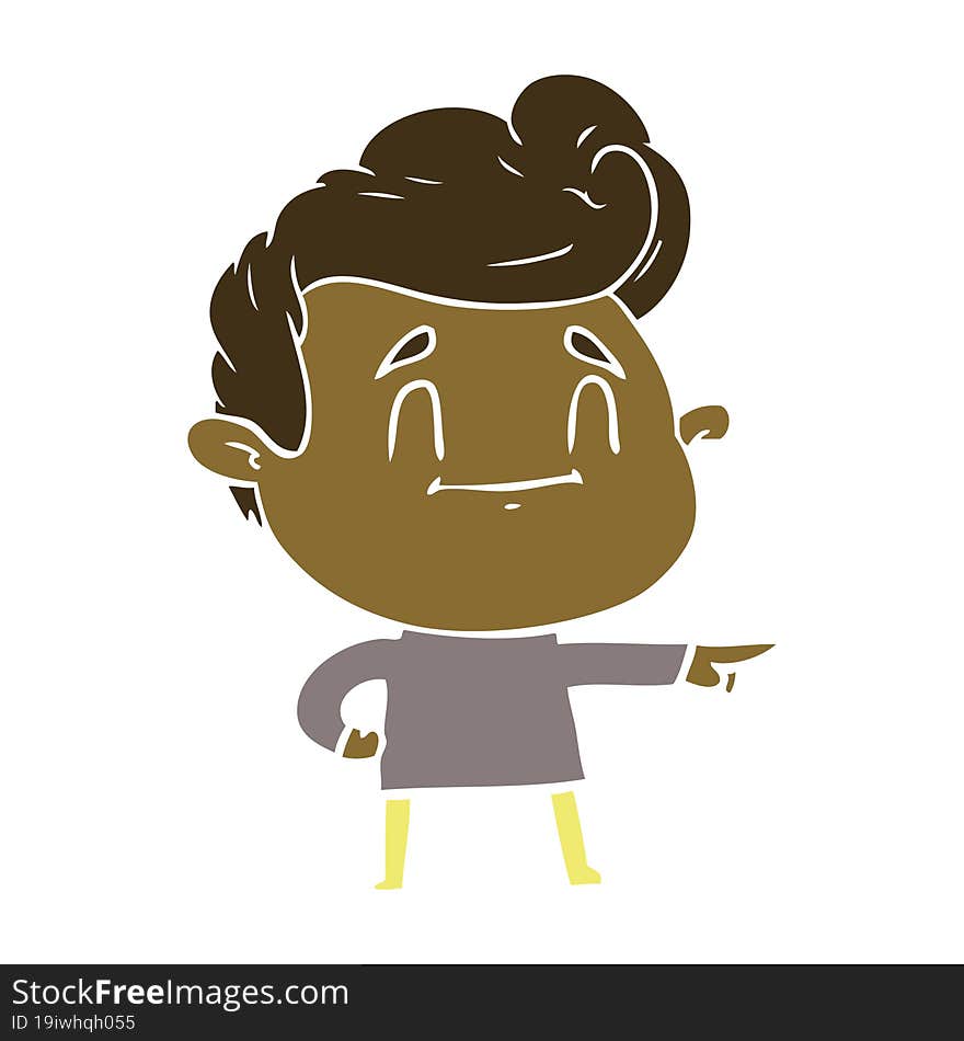 happy flat color style cartoon man pointing