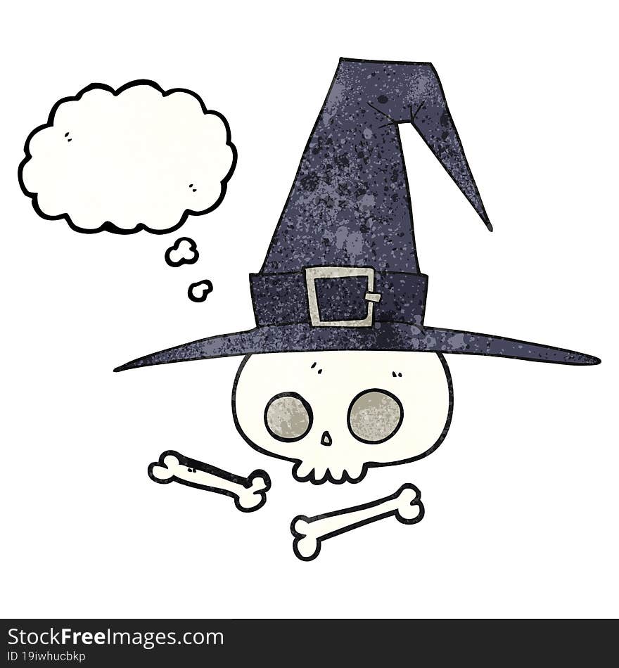 thought bubble textured cartoon witch hat with skull