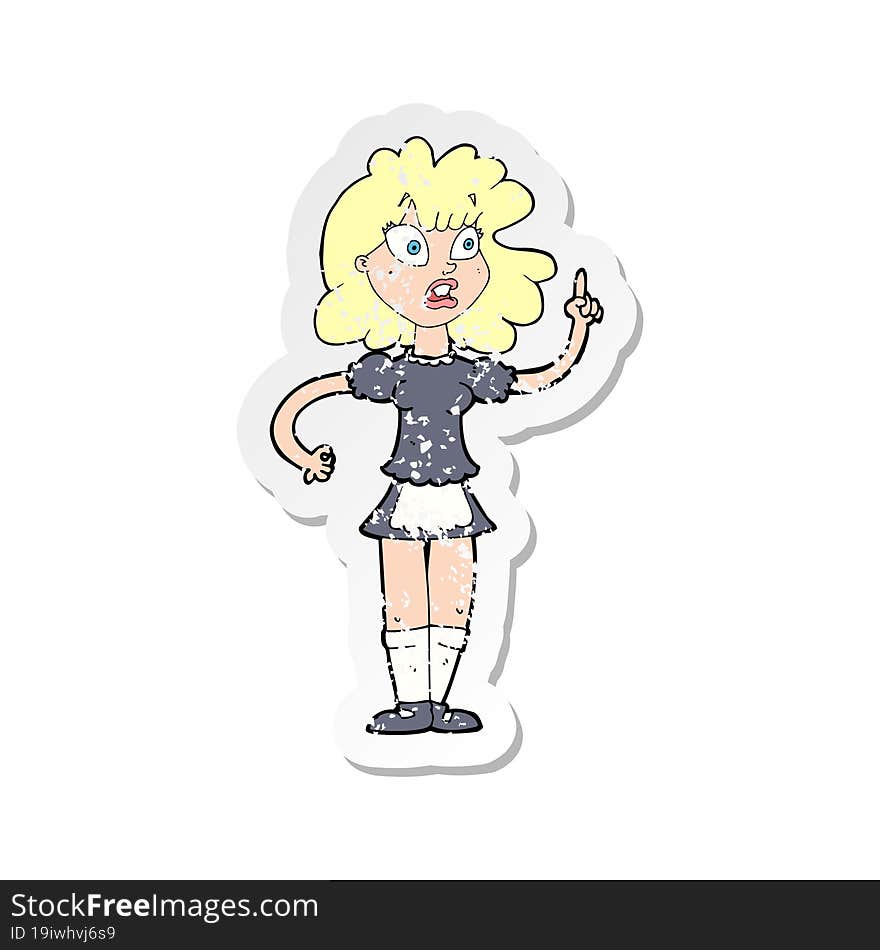 retro distressed sticker of a cartoon worried maid