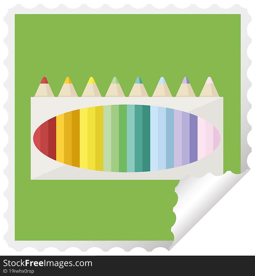 pack of coloring pencils graphic square sticker stamp. pack of coloring pencils graphic square sticker stamp