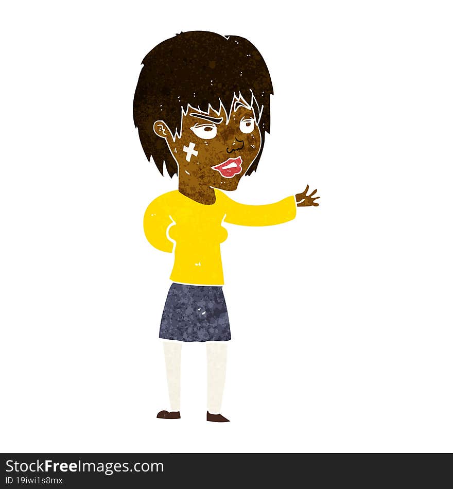 cartoon woman with sticking plaster on face